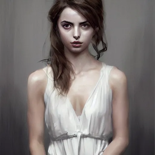 Image similar to portrait of beautiful happy young ana de armas wearing a beautiful silky white dress, half life 2, dishonored 2, painted by greg rutkowski, painted by stanley artgerm, painted by igor kieryluk, digital art, promotional art, trending on artstation