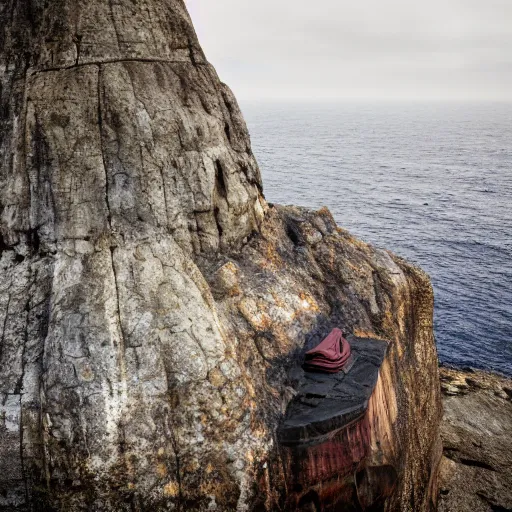 Image similar to huge stone buddha statue on a cliff, rule of thirds, 8 k, moody, water, intense color, highly detailed, dream landscape, wide, cinematic, hyperrealistic, stone, old ruins,