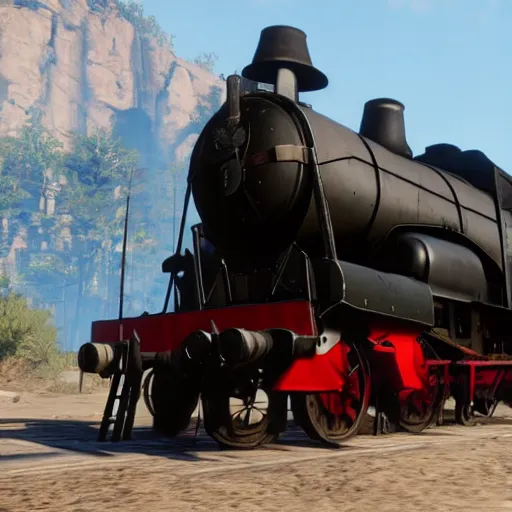 Prompt: futuristic sleek steam locomotive in red dead redemption 2