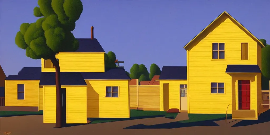 Prompt: great yellow house, summer evening, kenton nelson