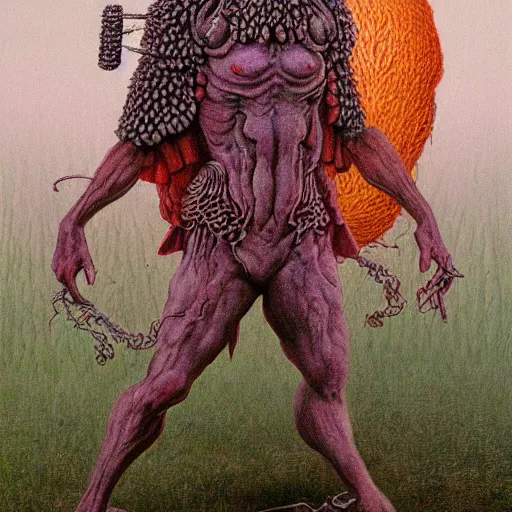 Prompt: full body portrait of a mushroom warrior, by wayne barlowe