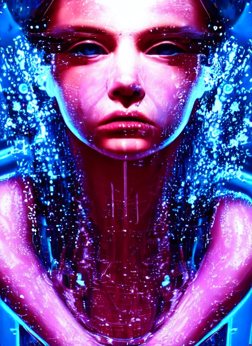 Prompt: beautiful extreme closeup portrait of an cyberpunk girl fully submerged ecxept of the top of her head, stunning look in her eyes, water reflection, neon lighting, in the style of Andrey Gevechanov, highly detailed, soft lighting, elegant,sigma 85mm, Edward Hopper and James Gilleard, Zdzislaw Beksinski, Steven Outram, highly detailed