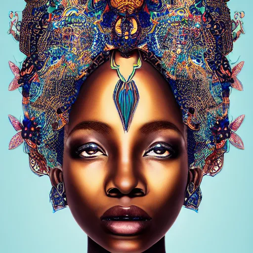 Image similar to professional photograph portrait of African Elvin princess, fantasy surrealism, intricate complexity, manga styling, intricate complexity, subsurface scatter, drum scanner, 8k render