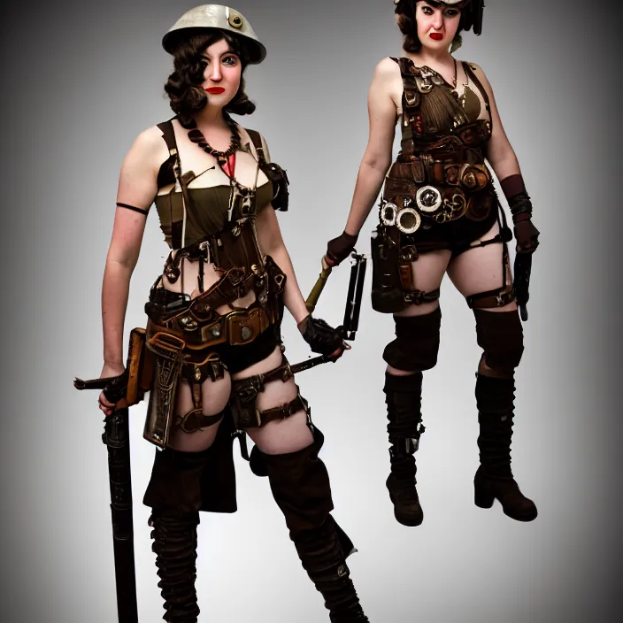 Image similar to full length photograph of a real - life very beautiful dieselpunk warrior. extremely detailed. dslr. 8 5 mm.