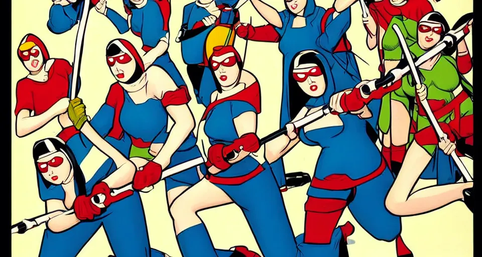 Image similar to a comic book illustration of nuns with nunchucks by Bruce Timm