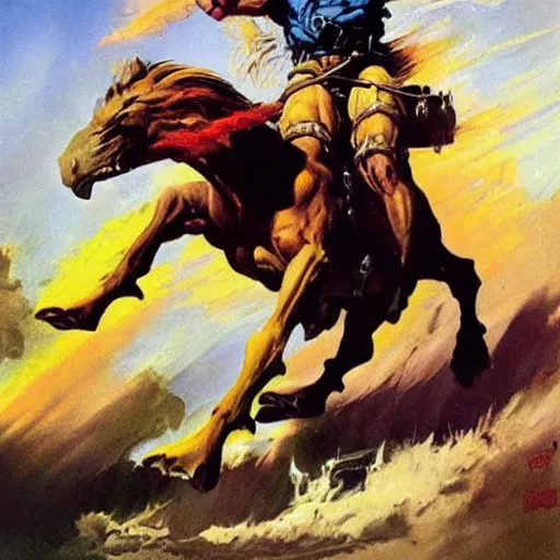 Image similar to into glory ride, artwork by Frank Frazetta