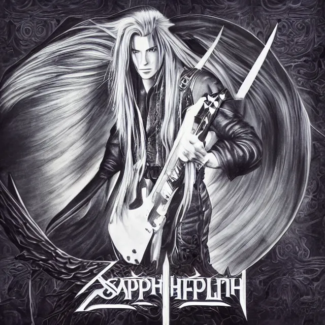 Prompt: album cover of sephiroth in the style of led zeppelin, sharp image, high resolution