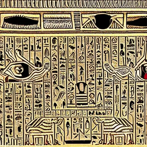 Image similar to interior of a black evil egyptian hieroglyphic labyrinth, hidden eyes everywhere, highly detailed and intricate