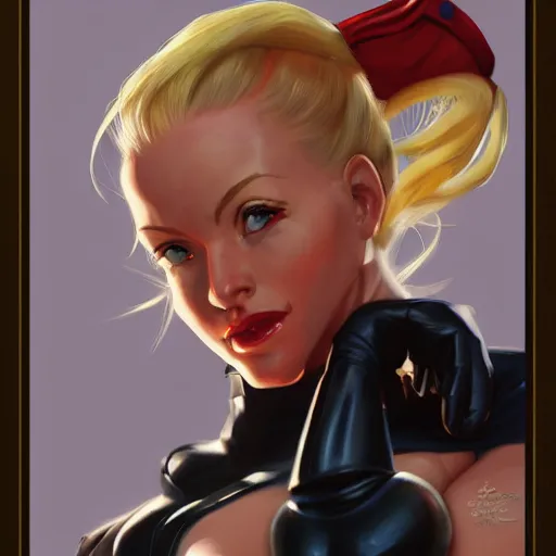 Image similar to portrait of Cammy White from Streetfighter, League of Legend illustration by Sam Youn:3, profile picture by Gil Elvgren:3, asymmetrical, Organic Painting, Ambient Occlusion:3, Matte Painting, bold shapes, hard edges, street art, trending on artstation, realistic:2 by Sachin Teng:5