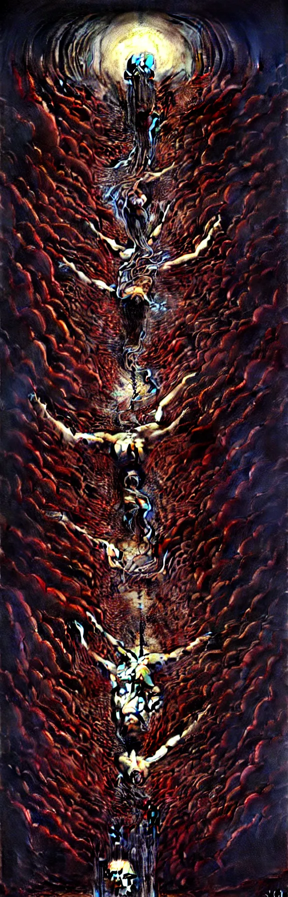 Image similar to ”the storm of god, releasing angels and bloodshed from above”, by h.r Giger, beksinski, and Caravaggio
