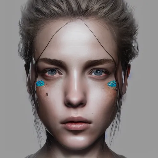 Prompt: portrait of a young woman who has skin over her mouth, hyperdetailed, artstation, cgsociety, 8k