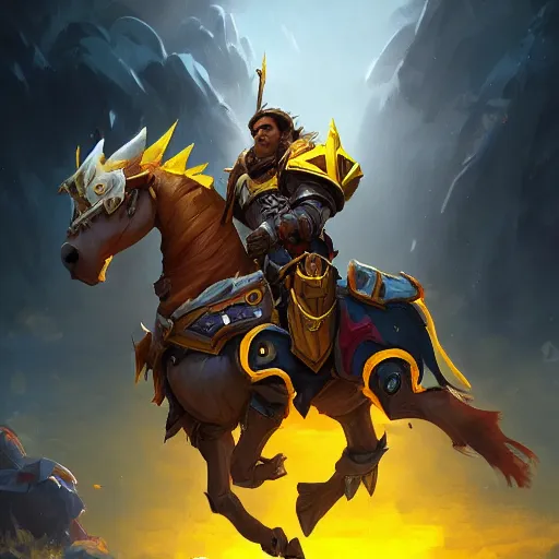 Image similar to a knight riding a horse, sword and shield, yellow theme, bright art masterpiece artstation. 8 k, sharp high quality artwork in style of jose daniel cabrera pena and greg rutkowski, concept art by tooth wu, blizzard warcraft artwork, hearthstone card game artwork, horse rider