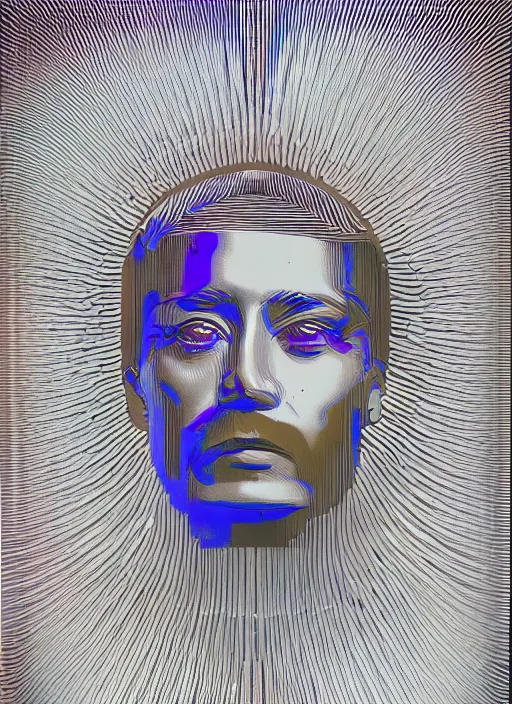 Image similar to god king of ai art, cpu gpu wafer, glitch art, notan, cyberwars by rene lalique, highly detailed, by william - adolphe bouguerea