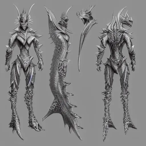 Prompt: Character sheet of a humanoid dragon, concept art, detailed, 4k resolution,