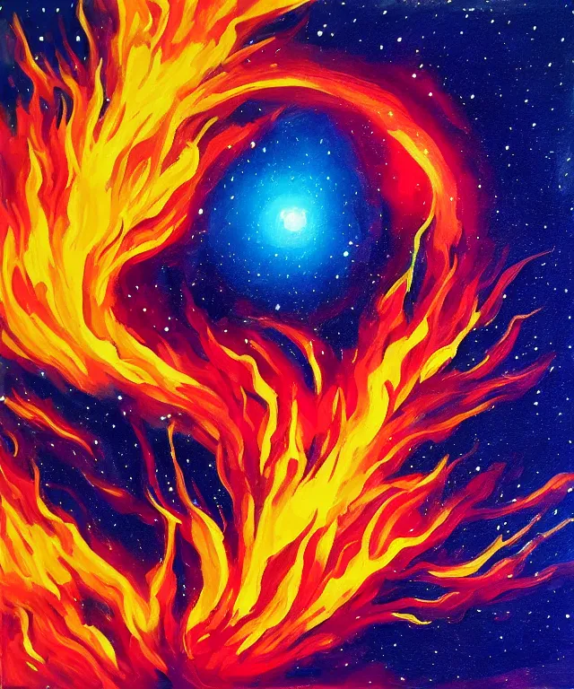 Image similar to blackhole sun, space, professional painting, bright colors, phoenix flames, nebula clouds