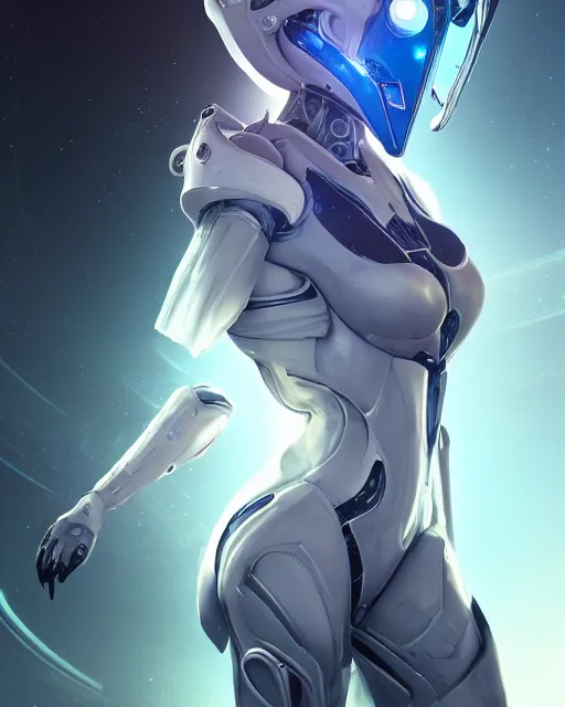 Image similar to perfect android girl on a mothership, warframe armor, beautiful face, scifi, futuristic, galaxy, nebula, raytracing, dreamy, long white hair, blue cyborg eyes, sharp focus, cinematic lighting, highly detailed, artstation, divine, by gauthier leblanc, kazuya takahashi, huifeng huang