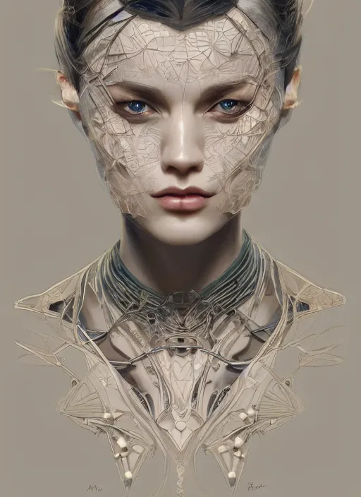 Image similar to symmetry!! alice, machine parts embedded into face, intricate, elegant, highly detailed, digital painting, artstation, concept art, smooth, sharp focus, illustration, art by artgerm and greg rutkowski and alphonse mucha, 8 k