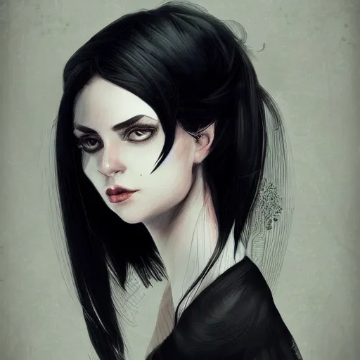 Image similar to portrait, woman with black hair, the lady of ash, elegant, fantasy, artstation, illustration, intricate, sharp focus, digital painting