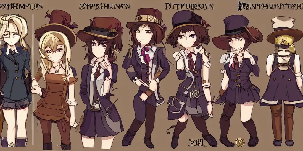 Image similar to visual novel sprites of a steampunk detective girl, 2 d,