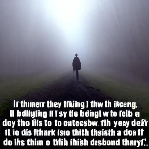 Image similar to i think i see it following me through the mist. i think i see it can you see it? it's right there i think i see it. i see it. i think. do you see it? tell me do you see it? it's there. is it?