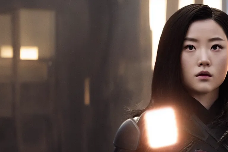 Image similar to live action film still of asami in the new marvel movie, cinematic lighting