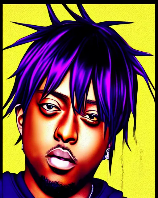 Image similar to juice wrld rapper rockstar legend as an anime character highly detailed photo realistic anime digital art