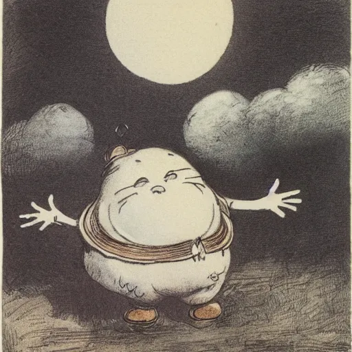 Prompt: candid portrait of white ball in the sky with face smiling eyes closed, surrounded by clouds, illustrated by peggy fortnum and beatrix potter and sir john tenniel