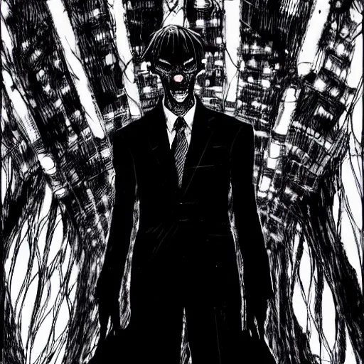 Image similar to Jerome Powell looking sinister, by Tsutomu Nihei, highly detailed