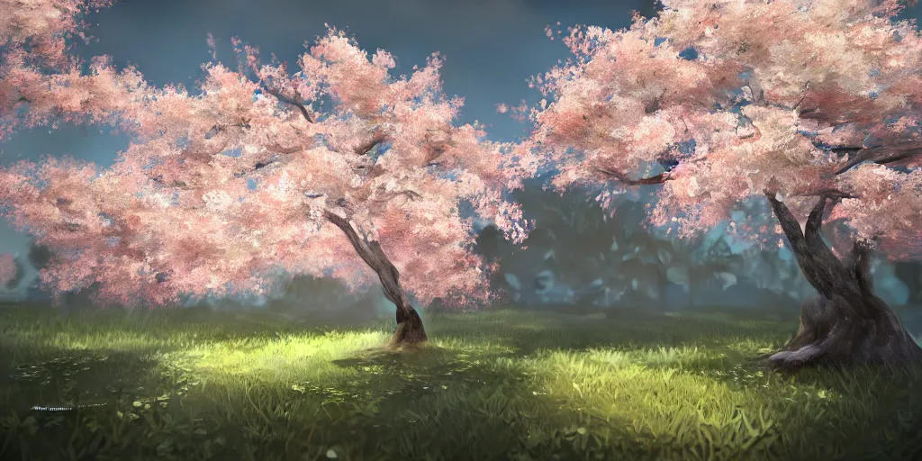 Prompt: a sakura tree, detailed oil painting, cinematic angle, hyperrealistic, breathtaking, cinematic lighting, dynamic, Studio Ghibli, digital art, octane render, epic composition, trending on artstation, masterpiece