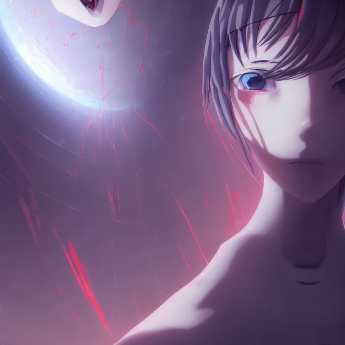 Image similar to Close up Iwakura Lain, Female Anime Character rei ayanami, giygas, epcot, inside a space station, eye of providence, Beksinski Finnian vivid Wojtek William to eye, hellscape, mind character, Environmental occlusion theme Jia, a William mans character, Artstation station female hyperdetailed with , rei ayanami