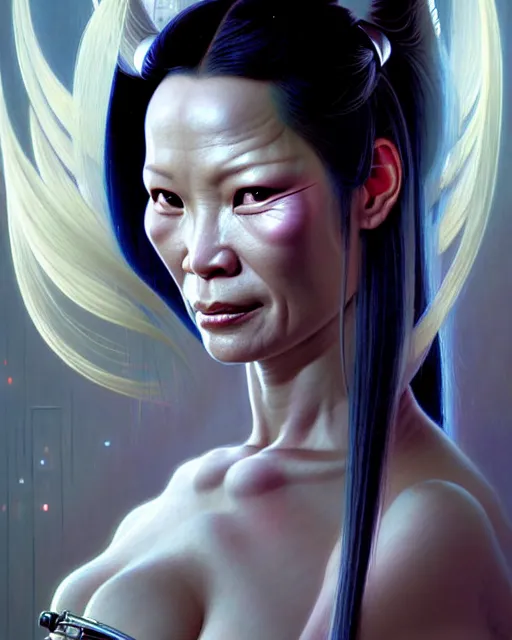 Prompt: beautiful gemini fantasy character portrait, lucy liu kill bill, ultra realistic, wide angle, intricate details, cyberpunk artifacts, highly detailed by peter mohrbacher, hajime sorayama, wayne barlowe, boris vallejo, aaron horkey, gaston bussiere, craig mullins