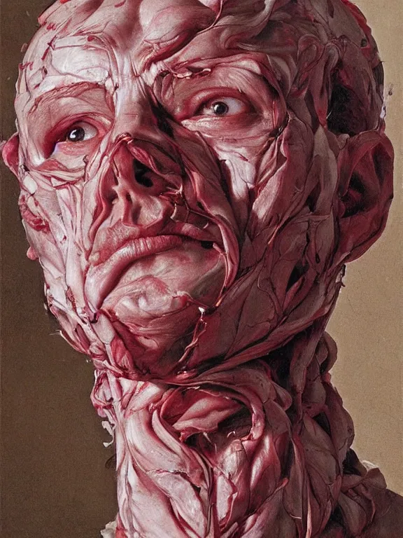 Image similar to twisted head, head made of roses, portrait by jenny saville