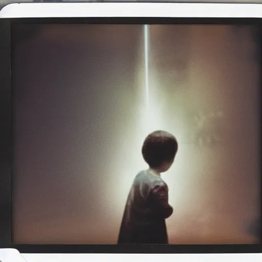 Image similar to a double exposed polaroid photo of a child controlling the galaxy, 5 0 0 px