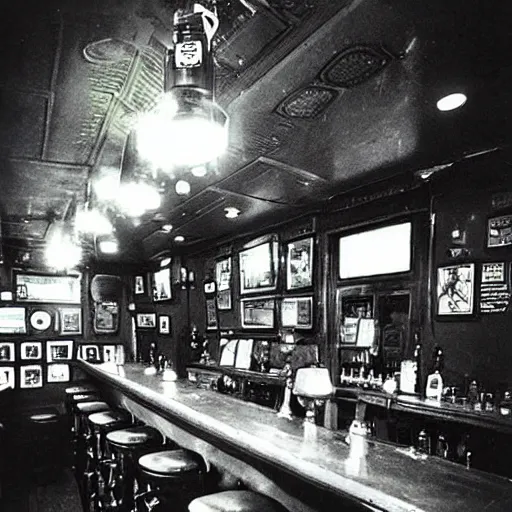 Prompt: “an Irish pub in space, historic photograph”