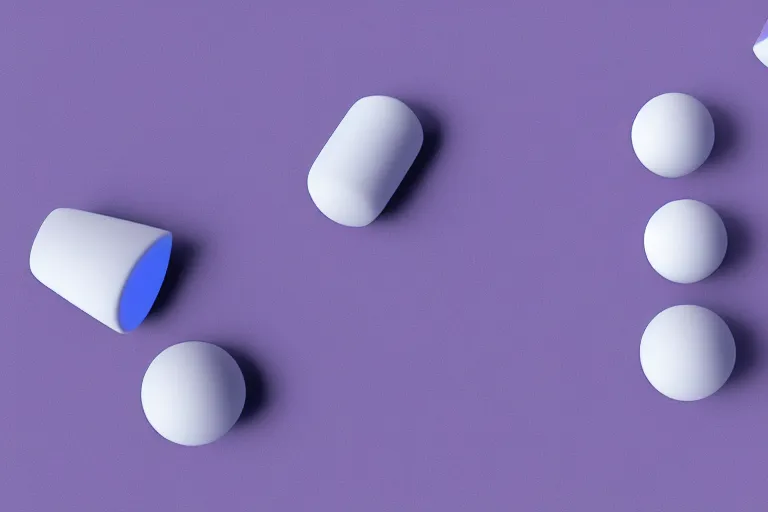 Prompt: clay rendering of simple geometric shapes floating in a white sky, small glowing cylinders hover around the shapes, cool purple slate blue lighting, cgi, ambient occlusion, masterwork, dramatic, dusty air, flecks, splash page, widescreen 4 k