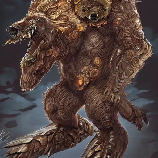 Prompt: bear mutant, scare, highly detailed face, full body, fantasy art, monster art, style of masami kurumada, illustration, epic, fantasy, intricate, hyper detailed, artstation, concept art, smooth, sharp focus, ray tracing