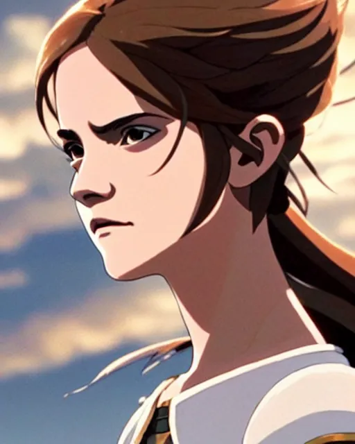 Prompt: emma watson as an azctec warrior, detailed perfect face, exquisite details, fire magic, mid view, design on a white background, by studio muti, greg rutkowski makoto shinkai takashi takeuchi studio ghibli