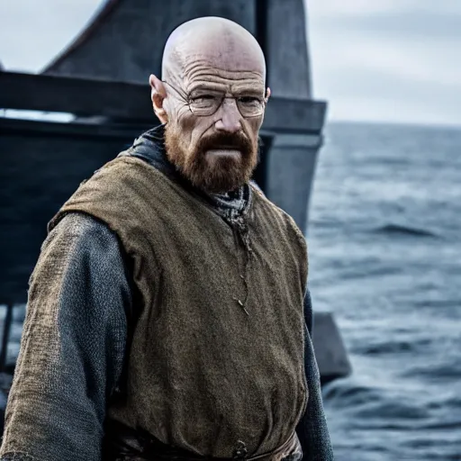 Image similar to Walter White Standing at the bow of a ship in Vikings TV series.