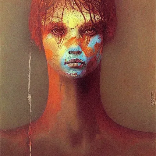 Prompt: portrait painting of (((((wolf)))) girl by Beksinski