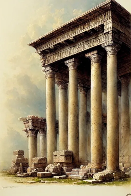 Prompt: (((((new roman temple . muted colors.))))) by Jean-Baptiste Monge !!!!!!!!!!!!!!!!!!!!!!!!!!!