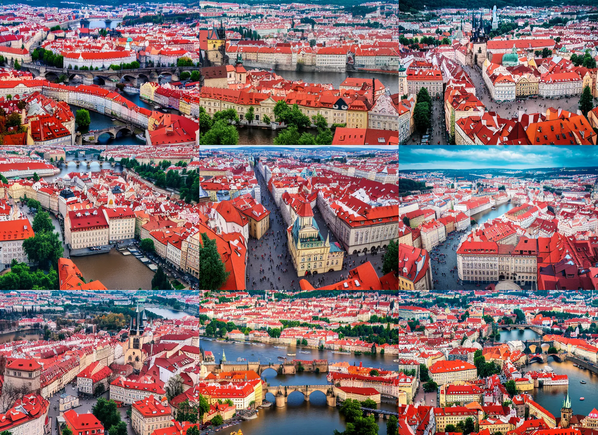 Prompt: aerial photo of prague, tilt shift, high quality