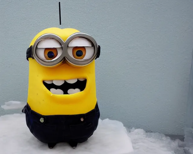 Prompt: ice sculpture inspired by a minion.