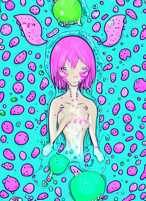 Image similar to melting anorexic pastel cute slimy slime angels, decora inspired illustrations