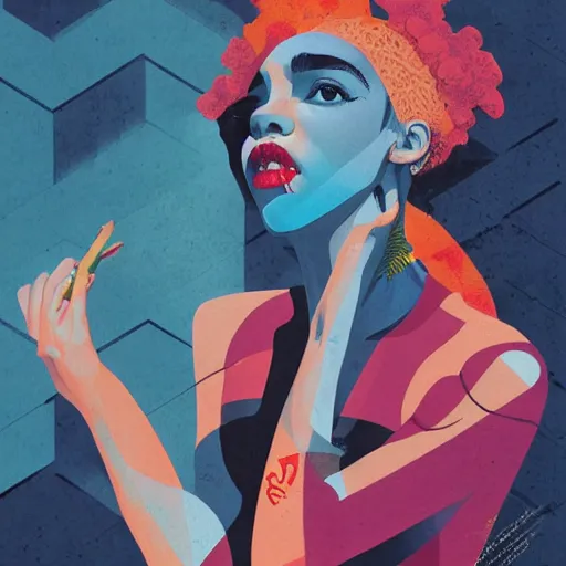 Image similar to FKA Twigs profile picture by Sachin Teng, asymmetrical, Organic Painting , Matte Painting, geometric shapes, hard edges, graffiti, street art:2 by Sachin Teng:4