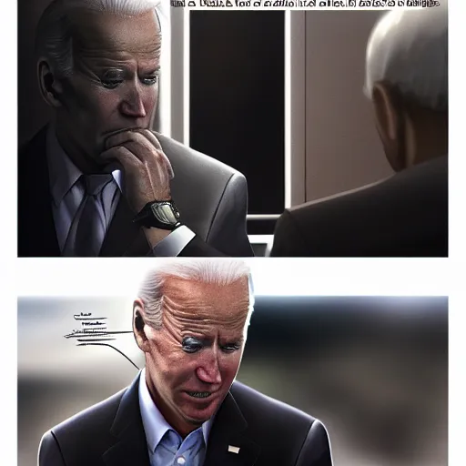 Image similar to joe biden crying, sad, depressed, dramatic lighting, cinematic, establishing shot, extremly high detail, photorealistic, cinematic lighting, artstation, style by James Gurney