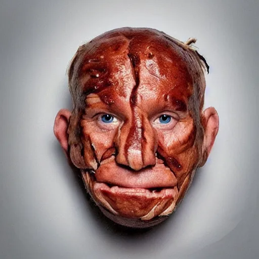 Image similar to man's face with skin that looks like pulled pork