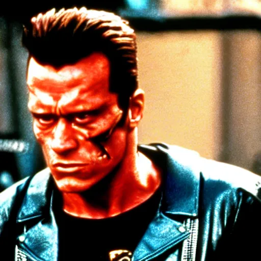 Prompt: cinematic still from terminator 2 : judgement day with the terminator t - 8 0 0 played by rocky iv