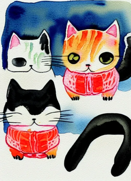 Image similar to cute cats and sushi watercolour