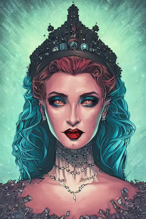 Image similar to comic art portrait of jewel beautiful goth girl queen in the style of Rob Lefield and Dan Mumford , trending on artstation, digital art,surrealism ,macro,blueprint ,vaporwave , black outline