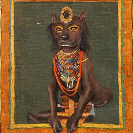 Image similar to portrait of a peruvian hairless dog as incan emperor, incan painting 1 3 0 0